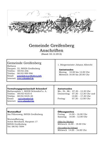 Adress-Verzeichnis - Greifenberg