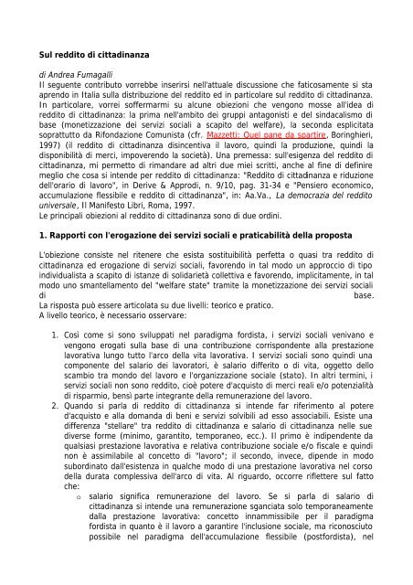 Sul reddito di cittadinanza di Andrea Fumagalli Il ... - Exclusion.net