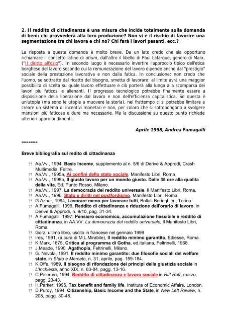 Sul reddito di cittadinanza di Andrea Fumagalli Il ... - Exclusion.net