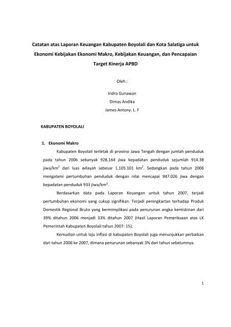 Catatan Atas Laporan Keuangan Kabupaten Boyolali Dan Kota