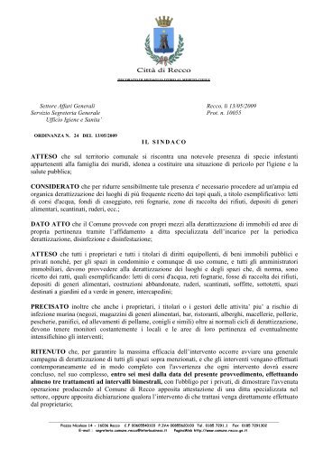 ordinanza derattizzazione 2009 - Comune di Recco