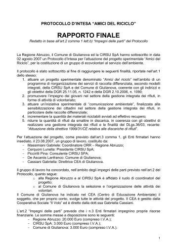 Rapporto finale "Amici del Riciclo" - Regione Abruzzo