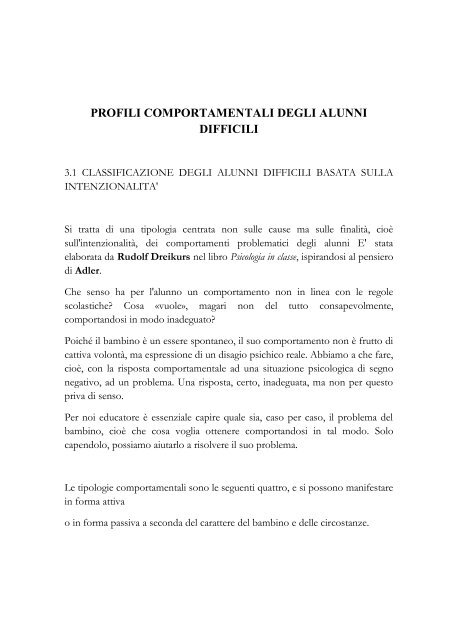 PROFILI COMPORTAMENTALI DEGLI ALUNNI DIFFICILI - Il Crocevia