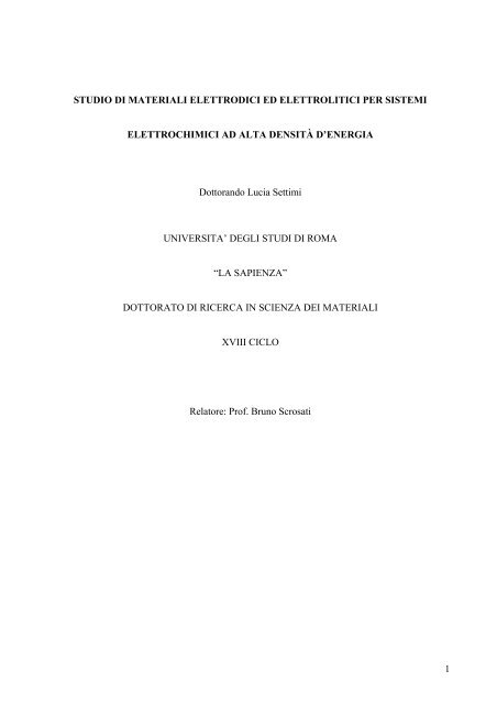 STUDIO DI MATERIALI ELETTRODICI ED ELETTROLITICI ... - Padis