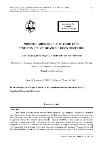 Monoperoxovanadium(V) complexes: Synthesis, Structure and ...