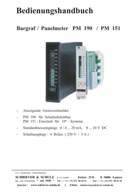 Bedienungshandbuch - SCHRIEVER & SCHULZ & Co. GmbH