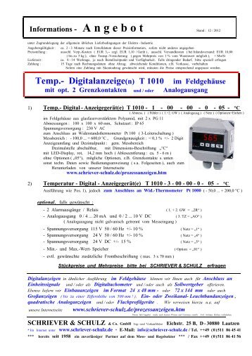 Pt1000 - SCHRIEVER & SCHULZ & Co. GmbH