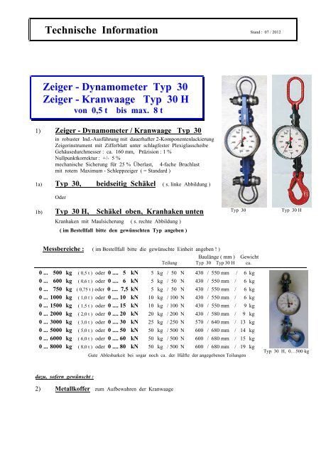 Dynamometer Typ 30 Zeiger - Kranwaage Typ 30 H - Schriever ...