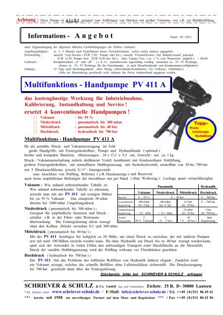 Multifunktions - Handpumpe PV 411 A - Schriever-schulz.de