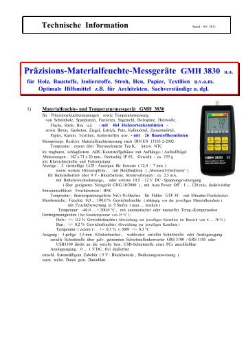 Präzisions-Materialfeuchte-Messgeräte GMH 3830 u.a.