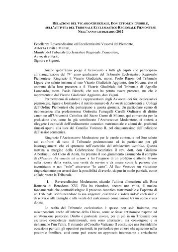 Relazione del Vicario Giudiziale Rev. Dott. Ettore SIGNORILE sull ...