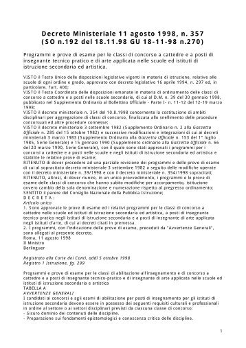 Decreto Ministeriale 11 agosto 1998, n. 357