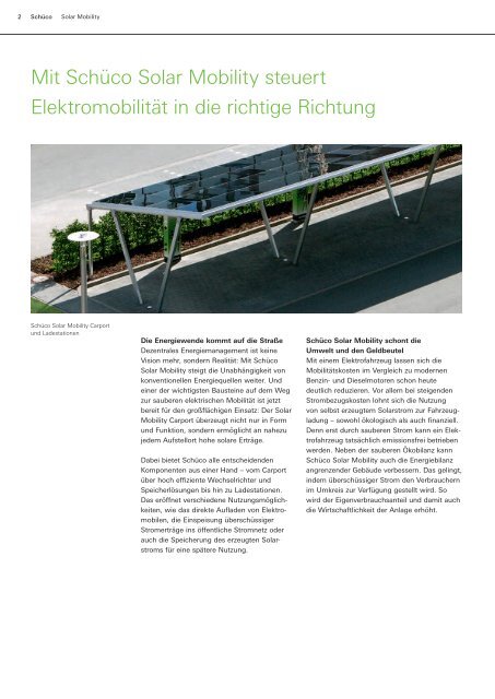 Schüco Solar Mobility Carport und Ladestationen