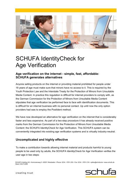 SCHUFA-IdentCheck for age verification (PDF, 58 KB)