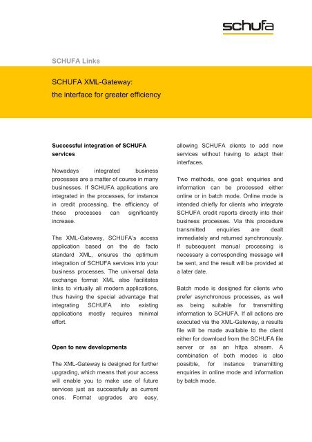 SCHUFA XML-Gateway: the interface for greater efficiency