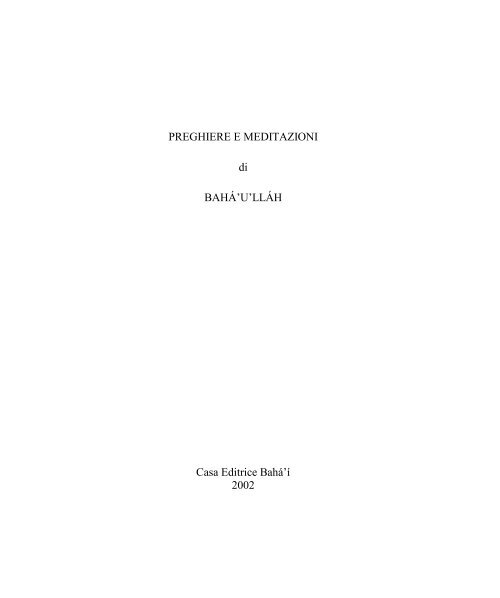 Preghiere e Meditazioni - Baha'i Milano