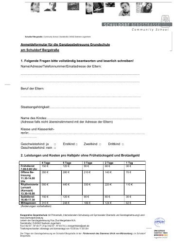 Anmeldeformular für die Ganztagsbetreuung ... - Schuldorf