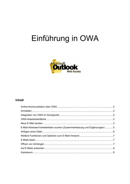 Kurzanleitung: Outlook Web Access - Schulen in Regensburg