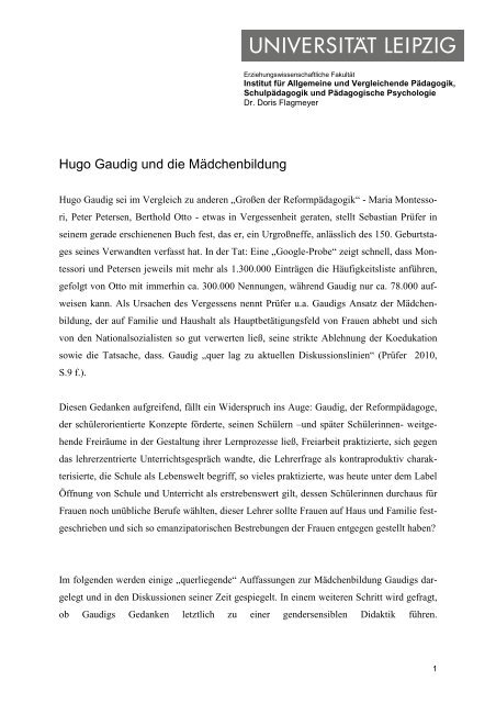 Hugo Gaudig und die Mädchenbildung - Schulmuseum Leipzig