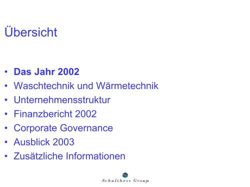 Download Analystenpräsentation März 2003 als ... - Schulthess Group