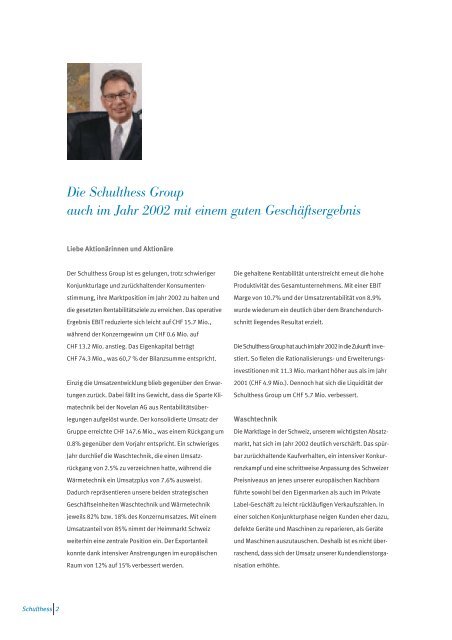 Wichtige Kennzahlen - Schulthess Group