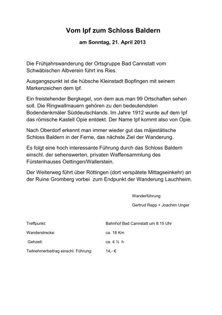 Vom Ipf zum Schloss Baldern, 21.04.2013 - Schwäbischer Albverein