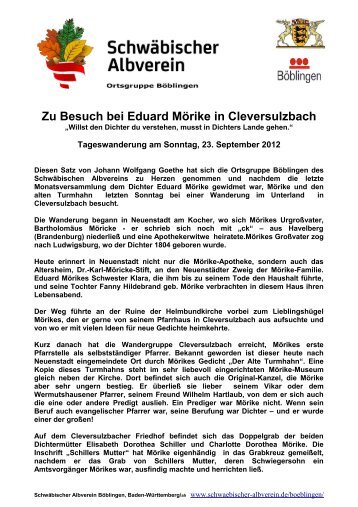 Auf den Spuren von Eduard Mörike - 2012 - Schwäbischer Albverein