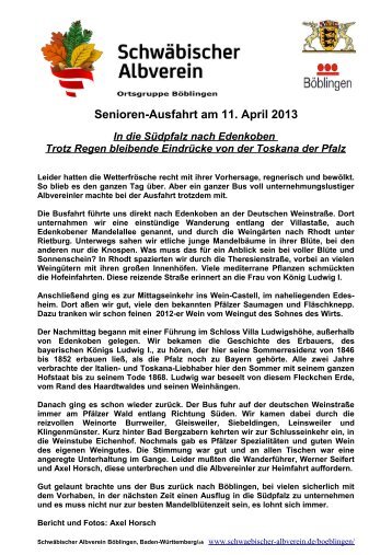 Senioren-Ausfahrt am 11. April 2013 - Schwäbischer Albverein