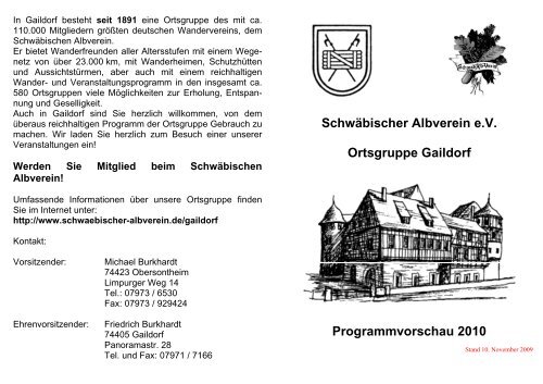 Schwäbischer Albverein eV Ortsgruppe Gaildorf Programmvorschau ...