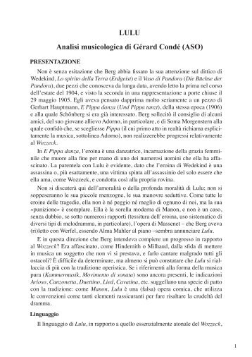 LULU Analisi musicologica di Gérard Condé (ASO) - Di cose un po