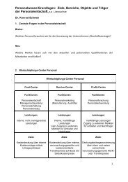 Personalwesen/Grundlagen: Ziele, Bereiche, Objekte und Träger der