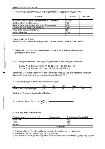 Übungsaufgaben Statistik (FOS 11) - Schulportal Bremerhaven