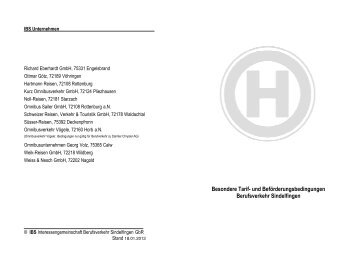 Tarifbestimmungen - Schweizer Reisen Verkehr & Touristik GmbH