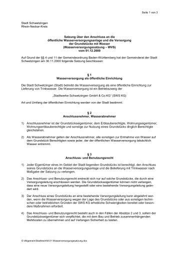 8.01 Wasserversorgungssatzung.pdf - Schwetzingen