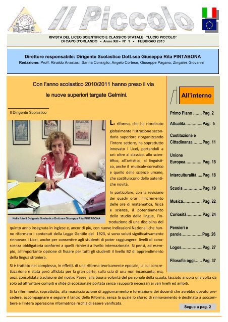 N° 1 - 2013.pdf - Liceo Scientifico e Classico "Lucio Piccolo"