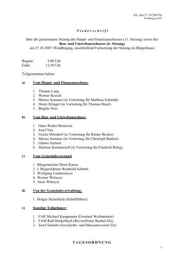06. Sitzung des Bau- und Umweltausschusses am 27.10 - Elz