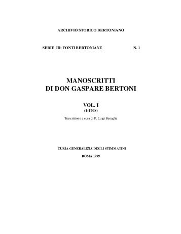 manoscritti di don gaspare bertoni vol. i - St. Gaspar Bertoni