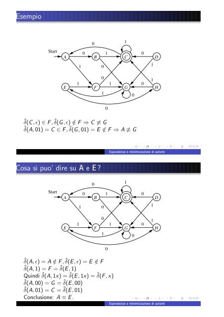 Equivalenza e minimizzazione di automi Stati equivalenti