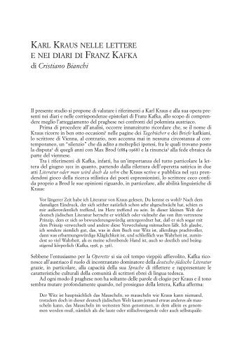 Karl Kraus nelle lettere e nei diari di Franz Kafka