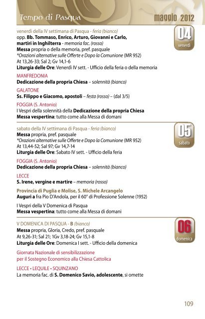 Agenda Liturgica - Provincia di San Michele Arcangelo