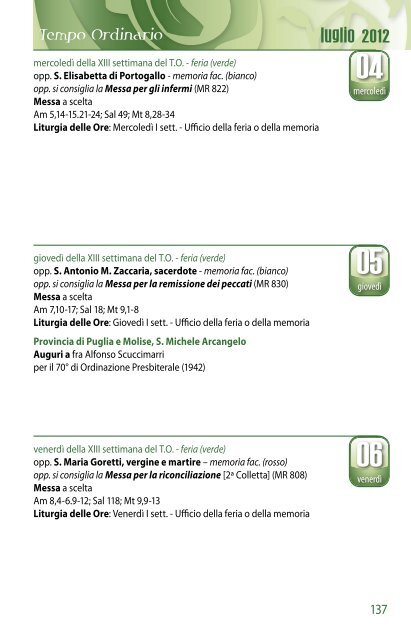 Agenda Liturgica - Provincia di San Michele Arcangelo