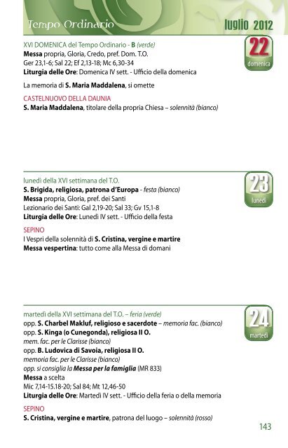 Agenda Liturgica - Provincia di San Michele Arcangelo