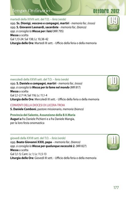 Agenda Liturgica - Provincia di San Michele Arcangelo