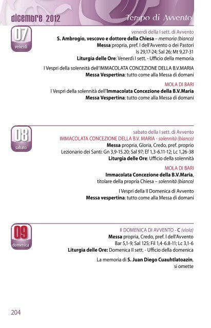 Agenda Liturgica - Provincia di San Michele Arcangelo