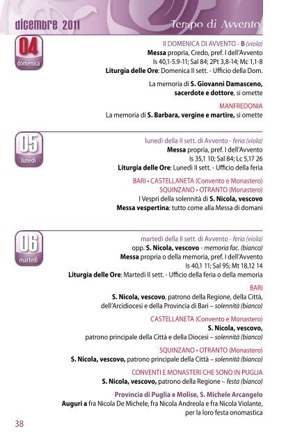 Agenda Liturgica - Provincia di San Michele Arcangelo