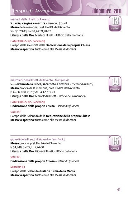 Agenda Liturgica - Provincia di San Michele Arcangelo