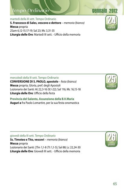 Agenda Liturgica - Provincia di San Michele Arcangelo