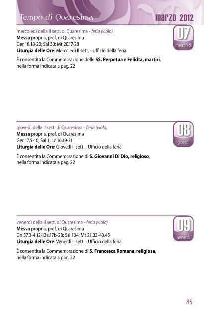 Agenda Liturgica - Provincia di San Michele Arcangelo