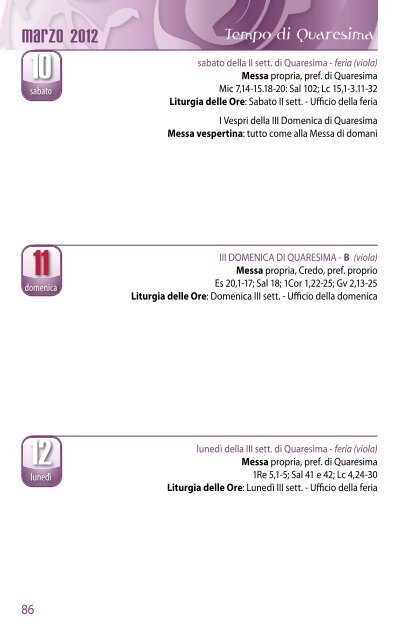 Agenda Liturgica - Provincia di San Michele Arcangelo