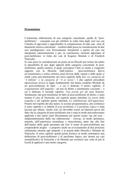 Il postnichilismo. I casi di Montale e Nietzsche - Tommaso Franci